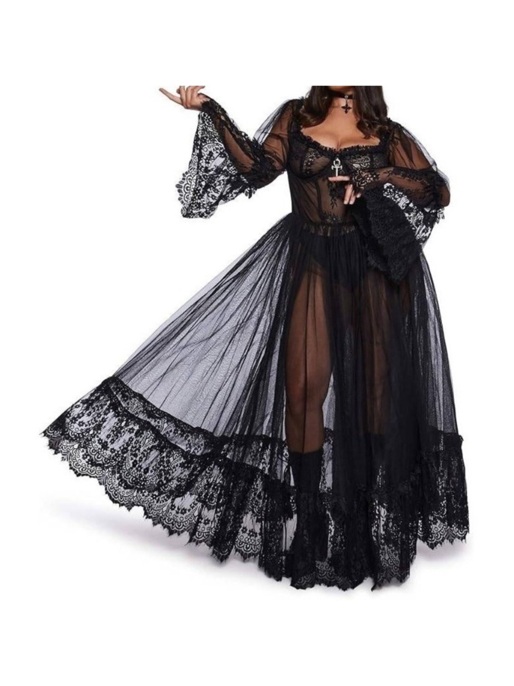 Dolls Kill Widow Dance With Death Black Gothic Witchy Maxi Dress Women’s Size S